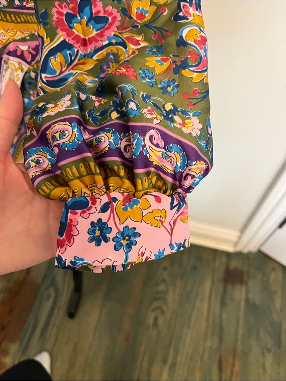 Zara Pink, Green & Gold Paisley Wrap Mini Dress - Picture 5 of 8